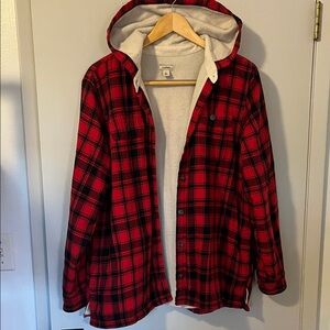 L.L. Bean Red Plaid Hooded Shirt Jacket